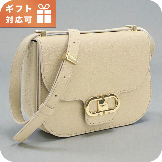 フェラガモ 斜め掛け ショルダーバッグ レディース ブランド FERRAGAMO DOUBLE GANCIO FLAP 21-9867 ベージュ バッグ