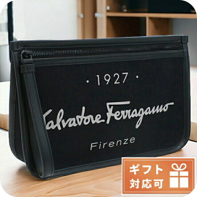 フェラガモ クラッチバッグ メンズ FERRAGAMO ポリアミド コットン ポリウレタン レザー イタリア 24-0971 ブラック バッグ ビジネス 軽量 小さめ ミニバッグ ブランド 高級 おしゃれ プレゼント 男性 実用的 かっこいい