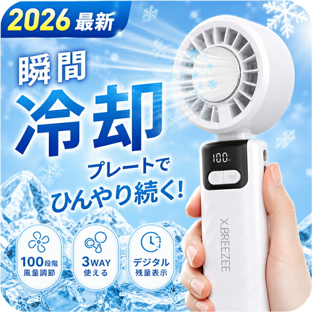 2026最新 ハンディファン 冷却プレート搭載 薄型 スリム 軽量 100段階 強風 静音 3WAY 2400mAh Type-C USB 充電式 ハンディ扇風機 手持ち扇風機 携帯扇風機 ミニ扇風機 卓上扇風機 首掛け 首かけ カラビナ 熱中症対策 HDL-2123