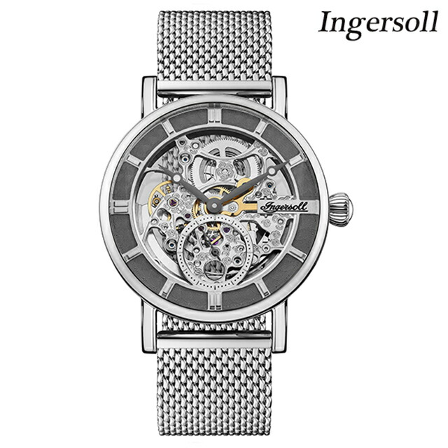 インガソール ザ ヘラルド 自動巻き 腕時計 ブランド メンズ オープンハート INGERSOLL I00405B アナログ グレー スケルトン おしゃれ 防水 プレゼント 男性 実用的