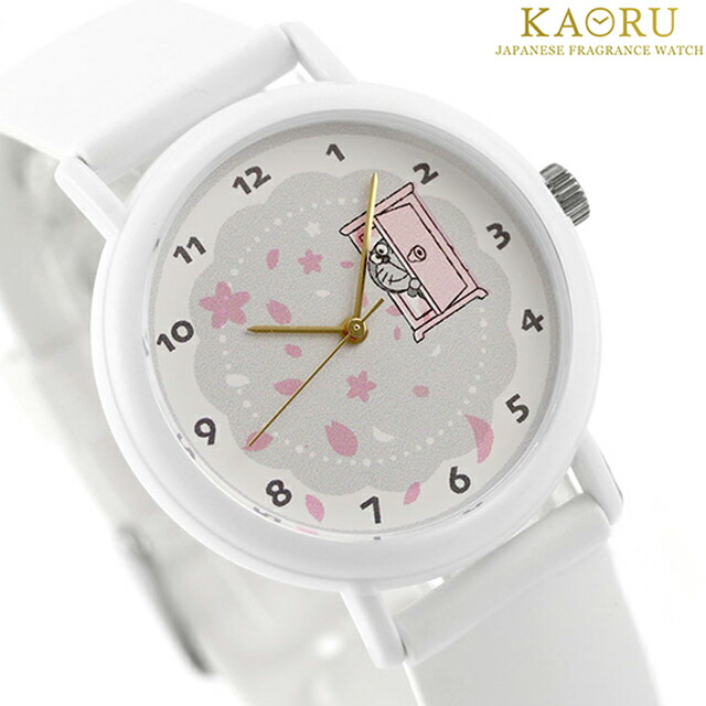 カオル アイムドラえもん 甘い香り ドラえもんと桜 クォーツ 電池式 腕時計 ブランド メンズ レディース KAORU KAORU007DW アナログ グレー ホワイト 白 日本製 おしゃれ 防水 プレゼント 実用的