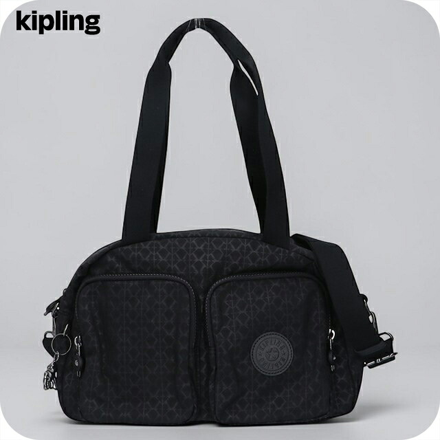 キプリング ボストンバッグ レディース ブランド Kipling クールデフィア ロゴ ワンポイント 総柄 2WAY KI6017-K59 Signature Emb 黒 手提げ 高級 おしゃれ プレゼント 女性 実用的 かわいい