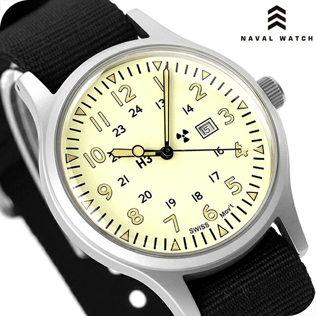 ナバルウォッチ NAVAL MILITARY WATCH US Army Type クォーツ 電池式 腕時計 ブランド メンズ NAVAL WATCH Mil-01C/BK アナログ クリーム 白 おしゃれ 防水 プレゼント 男性 実用的