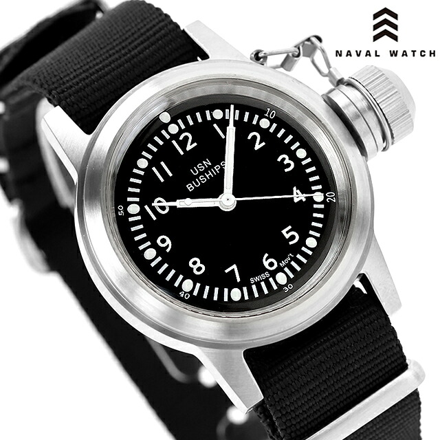 ナバルウォッチ Naval military watch US MARINE USN BUSHIPS type クォーツ 電池式 腕時計 ブランド メンズ NAVAL WATCH Mil-04SV/BK アナログ ブラック 黒 おしゃれ 防水 プレゼント 男性 実用的