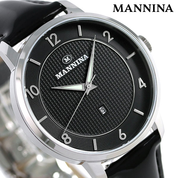 マンニーナ MANNINA メンズ 腕時計 ラウンド 38mm クオーツ 替えベルト付 MNN001-01 ブラック 時計 ブランド おしゃれ 防水 プレゼント 男性 実用的