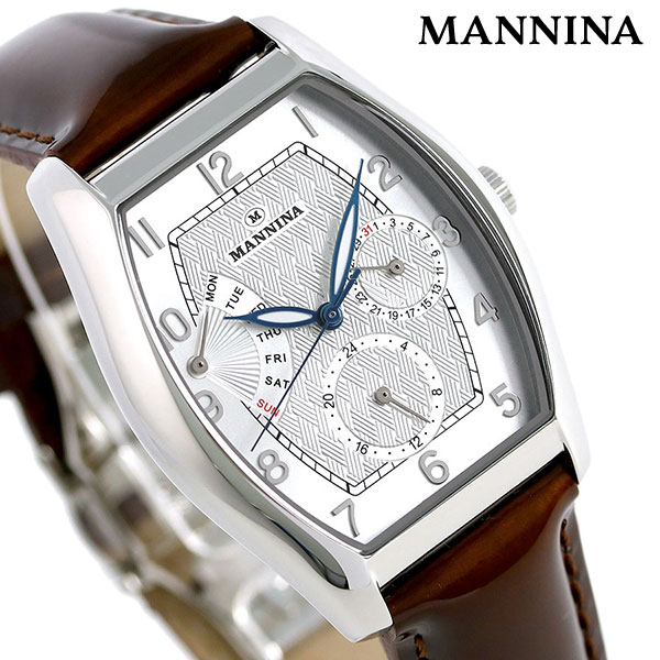 マンニーナ MANNINA メンズ 腕時計 トノー 33mm クオーツ 替えベルト付 MNN003-01 シルバー ダークブラウン 時計 ブランド おしゃれ 防水 プレゼント 男性 実用的