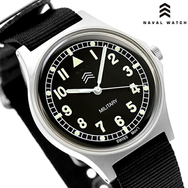 ナバルウォッチ Naval military watch Royal Army Type クォーツ 電池式 腕時計 ブランド メンズ NAVAL WATCH Mil-03-BK アナログ ブラック 黒 おしゃれ 防水 プレゼント 男性 実用的