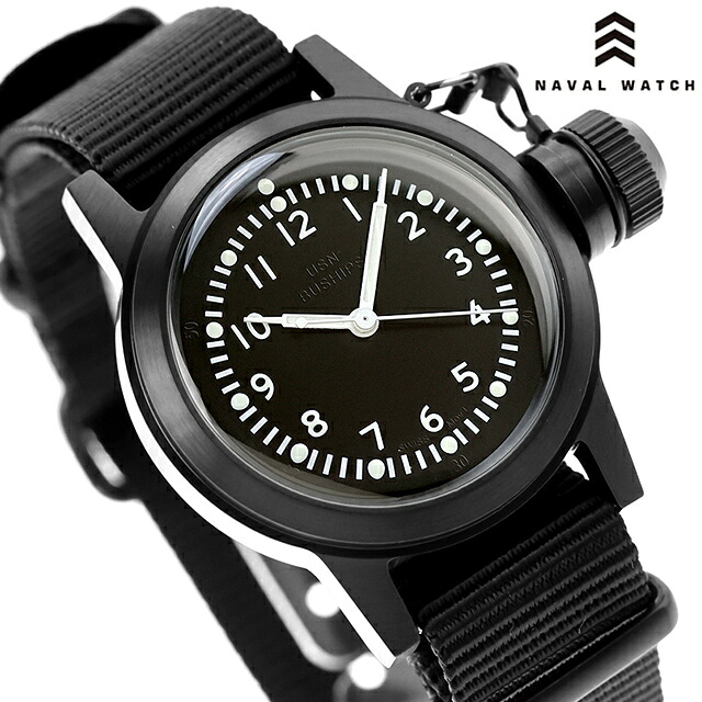 ナバルウォッチ Naval military watch US MARINE USN BUSHIPS type クォーツ 電池式 腕時計 ブランド メンズ NAVAL WATCH Mil-04BK／BK アナログ オールブラック 黒 おしゃれ 防水 プレゼント 男性 実用的