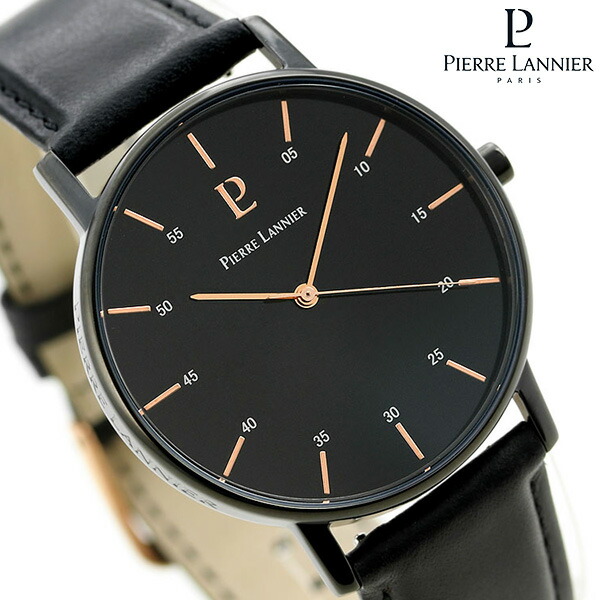 ピエールラニエ フランス製 39mm メンズ 腕時計 P404D433 Pierre Lannier オールブラック 革ベルト 時計 ブランド おしゃれ 防水 プレゼント 男性 実用的