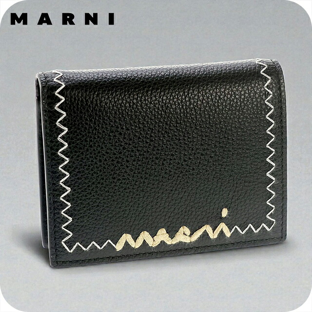 マルニ 二つ折り財布 レディース ブランド MARNI ロゴ 刺繍 ブラック 財布 ウォレット 高級 おしゃれ プレゼント 実用的
