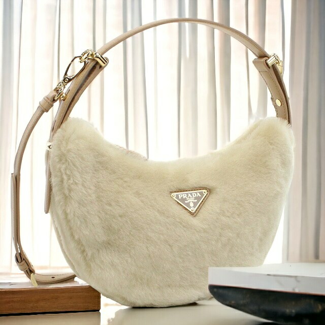 プラダ ショルダーバッグ セミショルダー レディース PRADA MONTONE フェイクファー、レザー イタリア 1BC194 ECRU+NOISETTE ベージュ系 バッグ 斜めがけ ブランド 高級 おしゃれ プレゼント 女性 実用的 かわいい