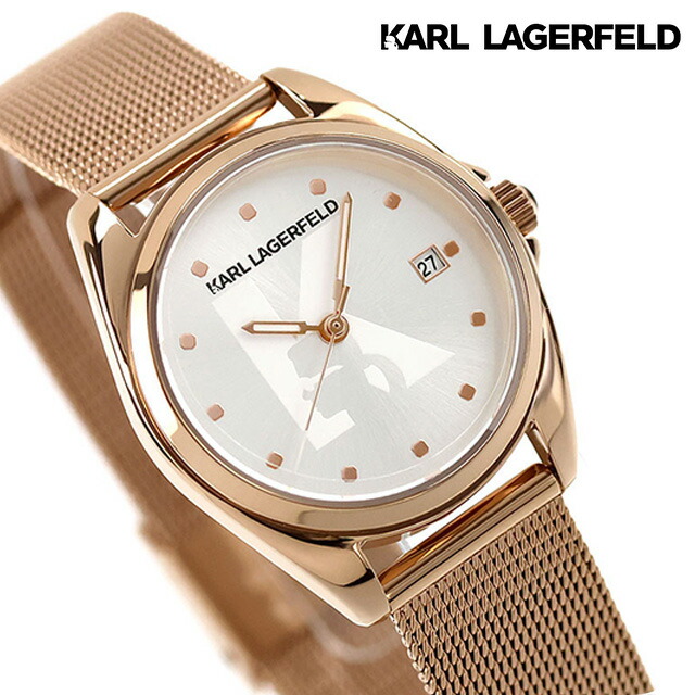 カール・ラガーフェルド ラウンド エッセンシャル クォーツ 電池式 腕時計 ブランド レディース KARL LAGERFELD R0553107503 アナログ シルバー ピンクゴールド おしゃれ 防水 かわいい プレゼント 女性 実用的