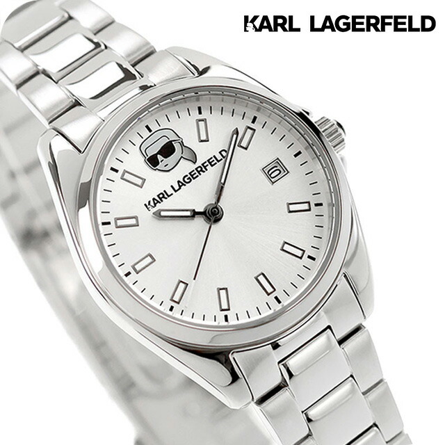 カール・ラガーフェルド ラウンド エッセンシャル クォーツ 電池式 腕時計 ブランド レディース KARL LAGERFELD R0553107505 アナログ シルバー おしゃれ 防水 かわいい プレゼント 女性 実用的