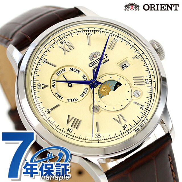 オリエント クラシック バンビーノ サンアンドムーン 自動巻き 腕時計 メンズ ORIENT CLASSIC RN-AK0803Y アナログ クリーム ダークブラウン ブランド おしゃれ 防水 文字盤 大きい プレゼント 男性 実用的