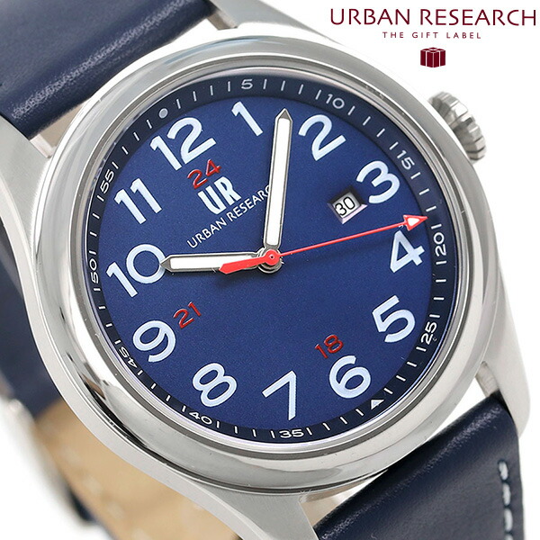 URBAN RESEARCH 3針デイト 革ベルト メンズ 腕時計 UR001-02 アーバンリサーチ ブルー 時計 ブランド おしゃれ 防水 プレゼント 男性 実用的
