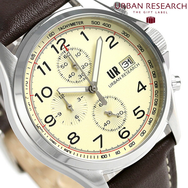 URBAN RESEARCH クロノグラフ 革ベルト メンズ 腕時計 UR003-03 アーバンリサーチ ゴールド 時計 ブランド おしゃれ 防水 プレゼント 男性 実用的