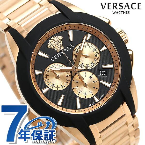 ヴェルサーチ 時計 メンズ 腕時計 キャラクター クロノグラフ スイス製 VEM800318 VERSACE ブラック ピンクゴールド 新品 高級 ブランド おしゃれ 防水 プレゼント 男性 実用的