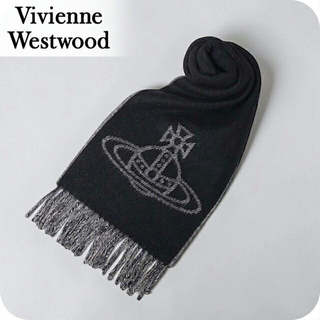 ヴィヴィアン ウエストウッド マフラー メンズ レディース ブランド Vivienne Westwood ロゴ W01MK-N402 BLACK WHITE ビビアン