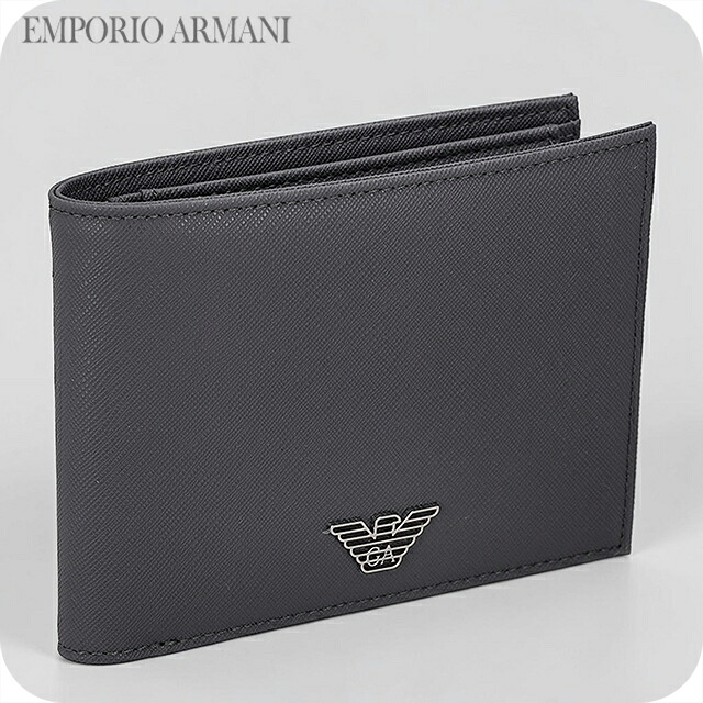 エンポリオ・アルマーニ 二つ折り財布 二折財布 コンパクト メンズ ブランド EMPORIO ARMANI China Y4R165-Y138E UA083 グレー ウォレット 高級 おしゃれ プレゼント 実用的