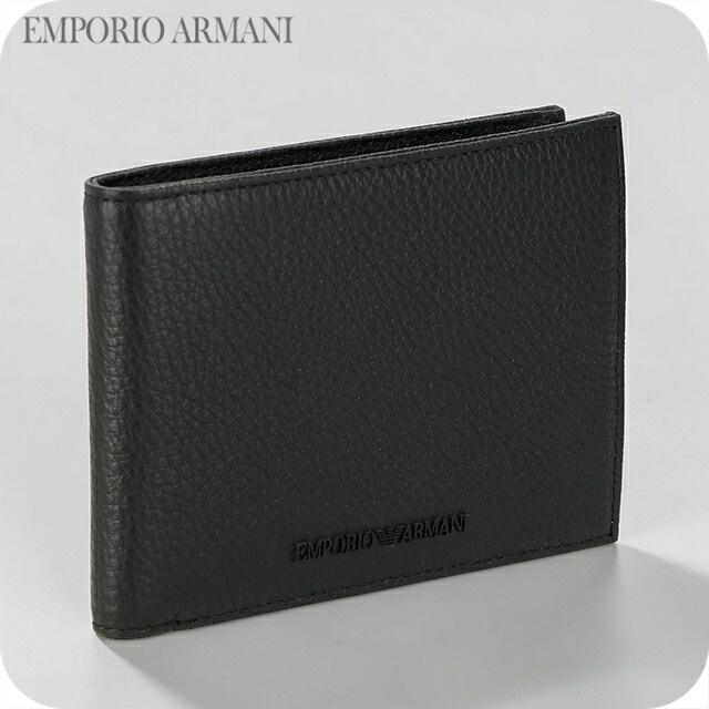 エンポリオ アルマーニ 二つ折り財布 コンパクト メンズ ブランド EMPORIO ARMANI CHINA Y4R166-Y068E 80001 ブラック ウォレット 高級 おしゃれ プレゼント 実用的