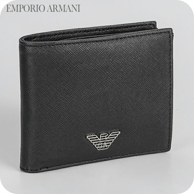 エンポリオ アルマーニ 二つ折り財布 コンパクト メンズ ブランド EMPORIO ARMANI TUNISIA Y4R237-Y138E 81072 ブラック ウォレット 高級 おしゃれ プレゼント 実用的