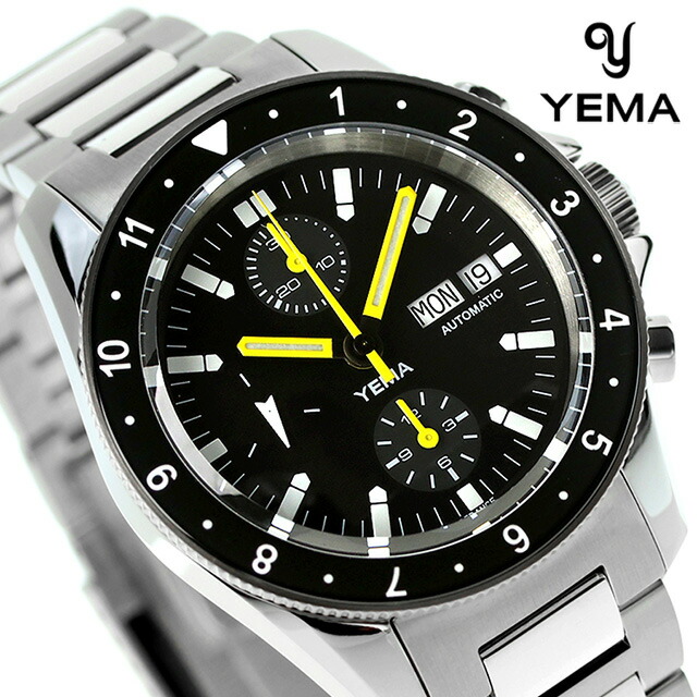 [アウトレット 廃盤 特価] イエマ ネイビーグラフ クロノ UTC 自動巻き 腕時計 メンズ クロノグラフ YEMA YNAV22CH.EN-AMS アナログ マットブラック フランス製 ブランド おしゃれ 防水 プレゼント 男性 実用的