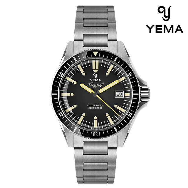 イエマ ネイビーグラフヘリテージ2025 自動巻き 腕時計 ブランド メンズ YEMA YNAV25-AM アナログ ブラック 黒 フランス製 おしゃれ 防水 プレゼント 男性 実用的