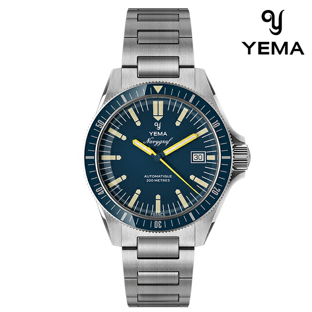 イエマ ネイビーグラフヘリテージ2025 自動巻き 腕時計 ブランド メンズ YEMA YNAV25-GM アナログ ブルー フランス製 おしゃれ 防水 プレゼント 男性 実用的