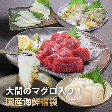 大間のまぐろ入り 国産海鮮福袋 (天然本マグロ赤身 生ほたて 平目昆布〆 アカイカ 生タコ) 約3～4人前 [国産海鮮福袋]超速（ちょうそく）発送 1-3営業日以内に発送予定 土日祝除く