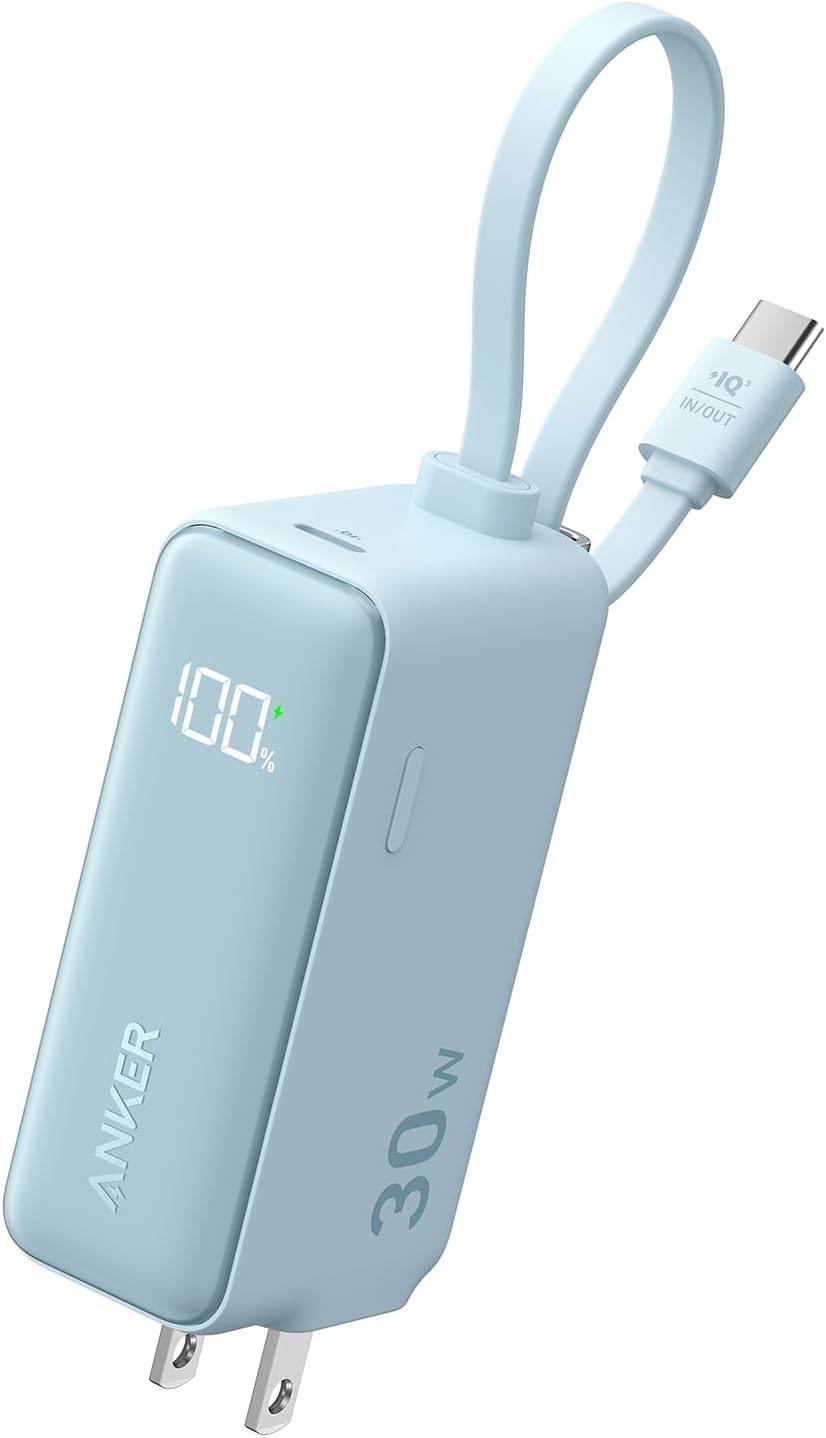 Anker Power Bank (30W, Fusion, Built-In USB-C ケーブル) ブルー