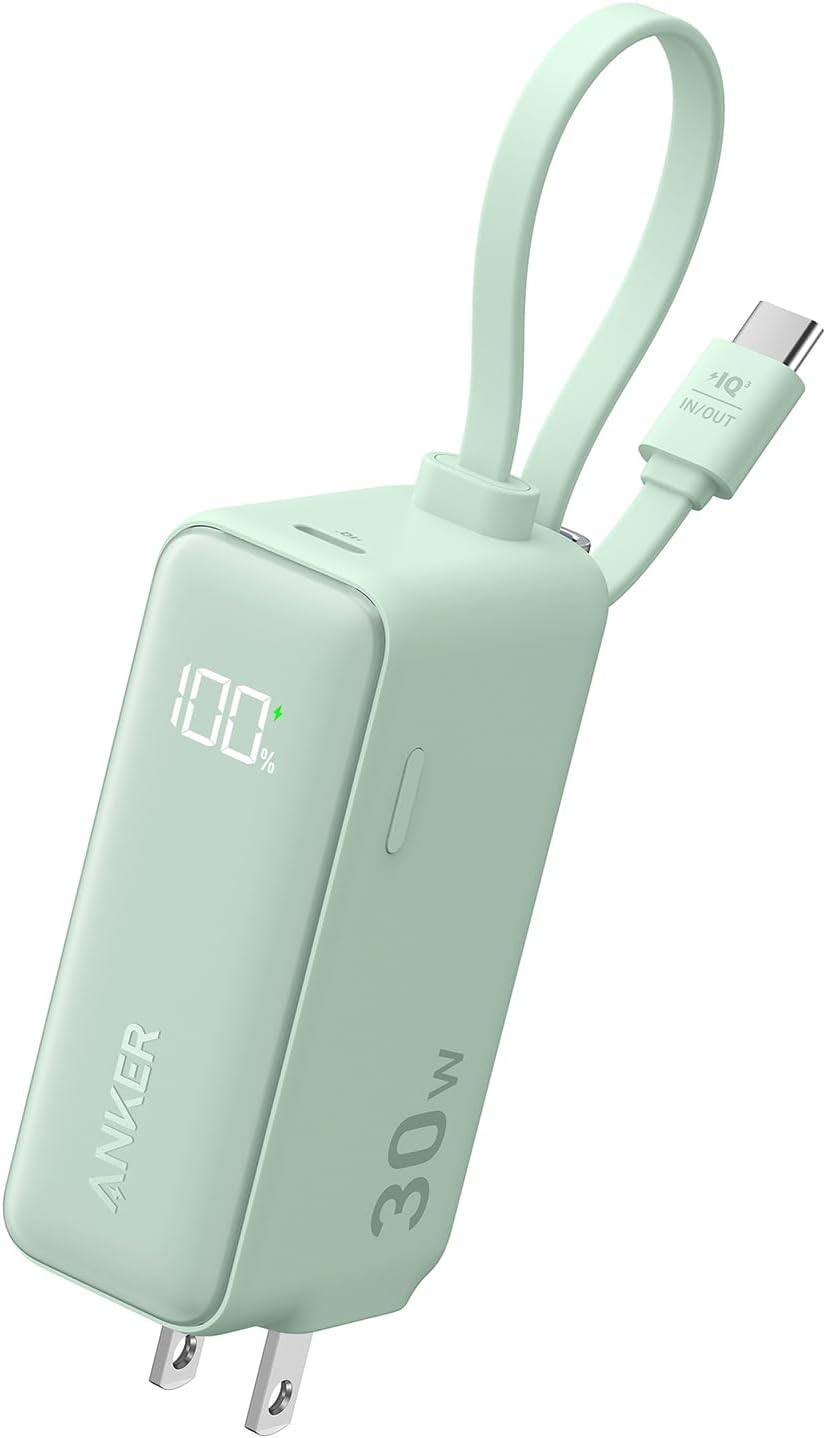 Anker Power Bank (30W, Fusion, Built-In USB-C ケーブル) グリーン