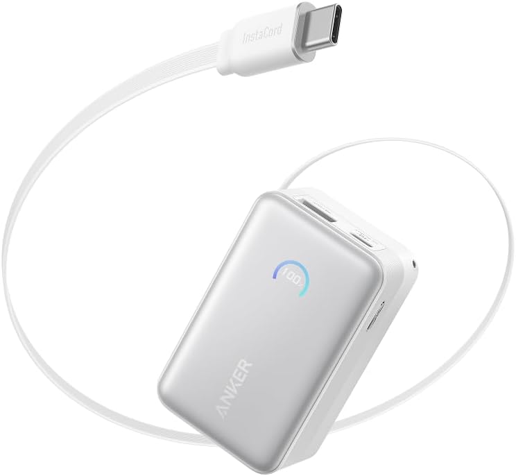 Anker Nano Power Bank (10000mAh, 45W, 巻取り式 USB-Cケーブル) ホワイト