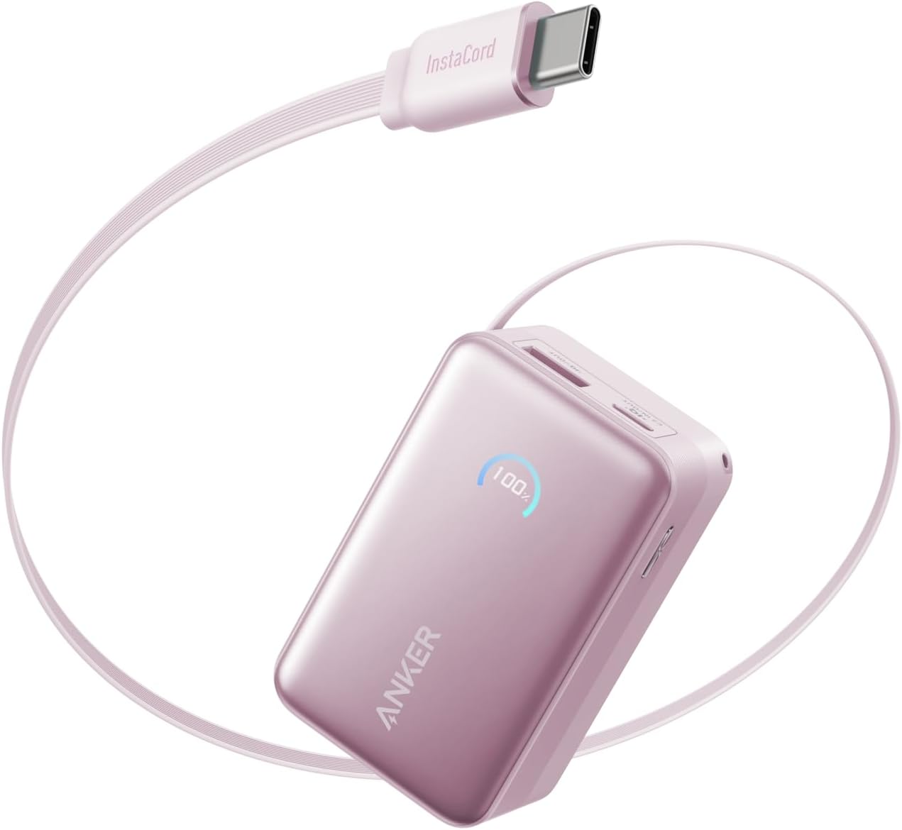 Anker Nano Power Bank (10000mAh, 45W, 巻取り式 USB-Cケーブル) ピンク