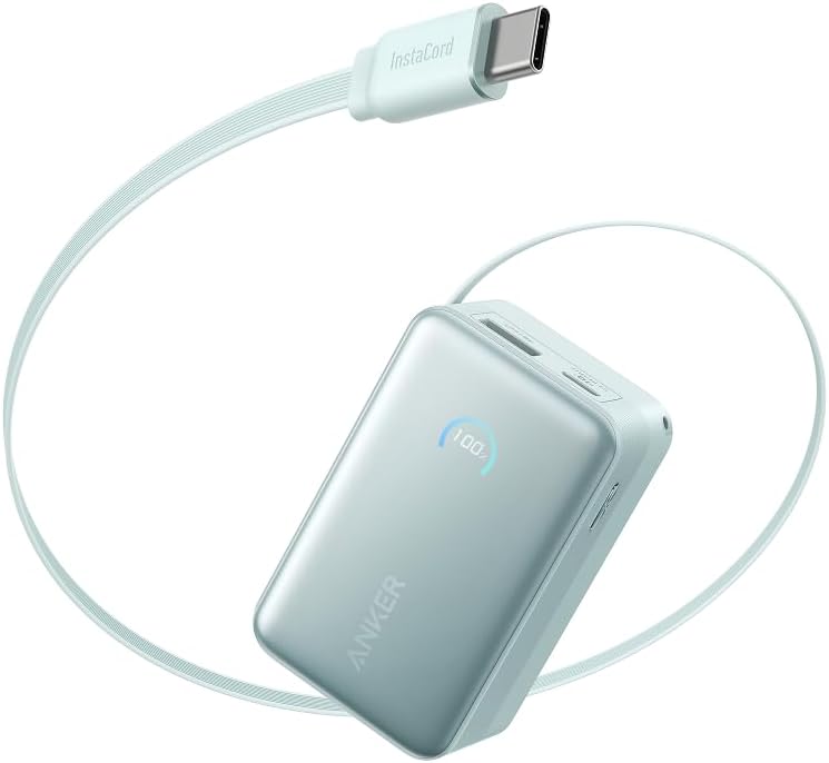 Anker Nano Power Bank (10000mAh, 45W, 巻取り式 USB-Cケーブル) ミントブルー