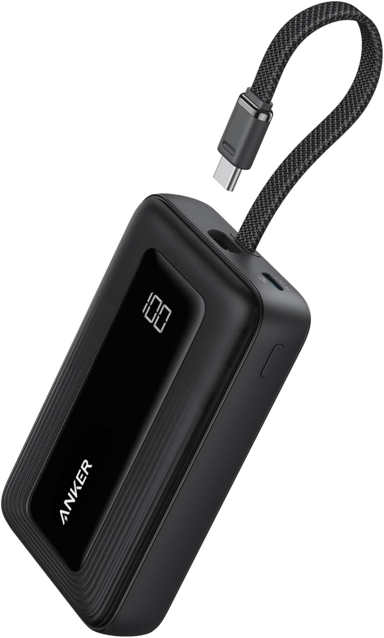 Anker Zolo Power Bank (10K, 30W, Built-In USB-C Cable)ブラック