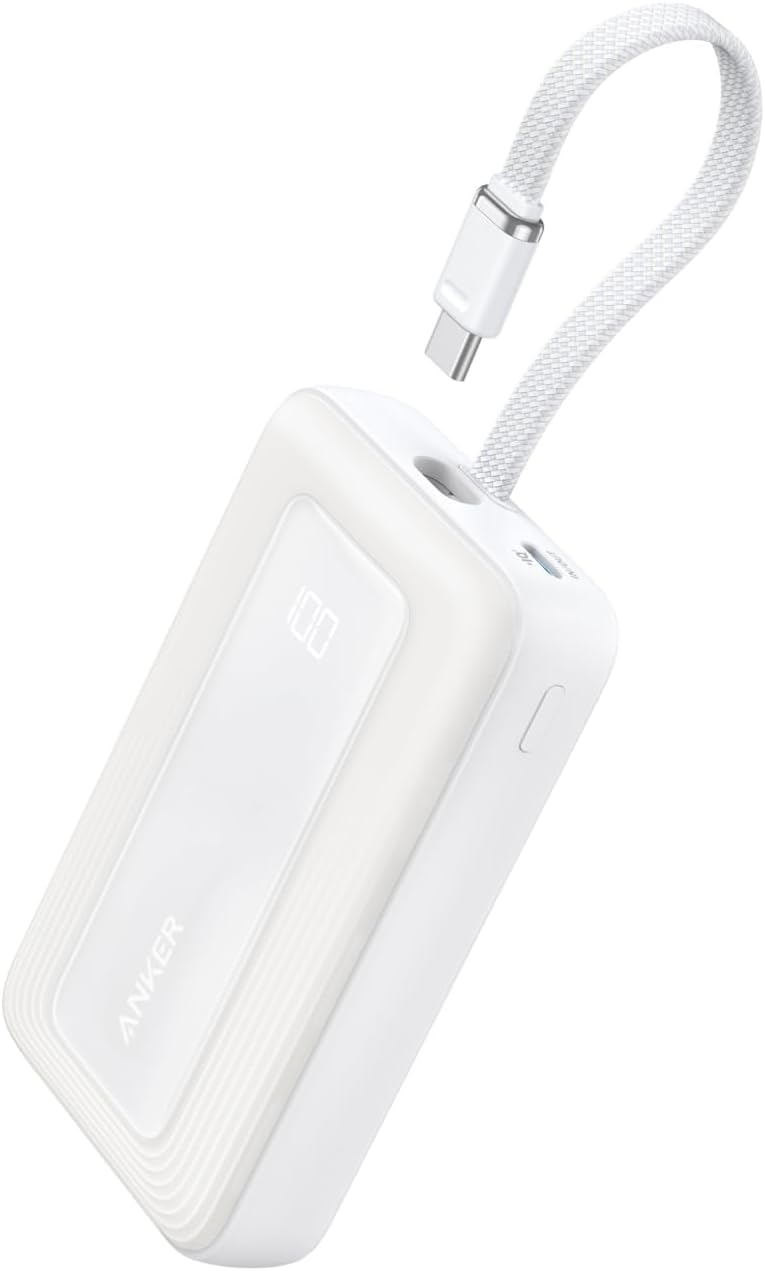 Anker Zolo Power Bank (10000mAh, 30W, Built-In USB-Cケーブル) ホワイト
