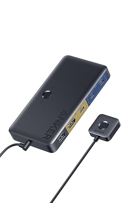 Anker KVM Switch (4K, For デスクトップ & ノートPC) 11-in-1 切替器100W PD対応 4K 60Hz HDMIポート 5Gbps高速データ転送 USB-A,Cポート搭載 ワンクリックで2台のパソコンを簡単切替 MacBook/iPad/Dell/Steam Deck 他対応