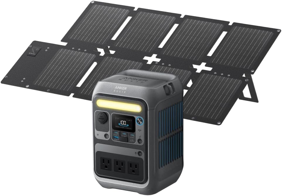 Anker Solix C300 Portable Power Station (ダークグレー) with Anker Solix PS60 Compact Portable Solar Panel
