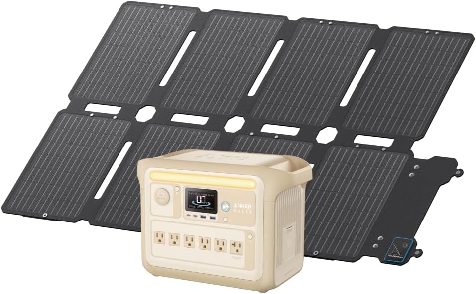 Anker Solix C1000 Portable Power Station (ベージュ) with Anker Solix PS100 Compact Portable Solar Panel