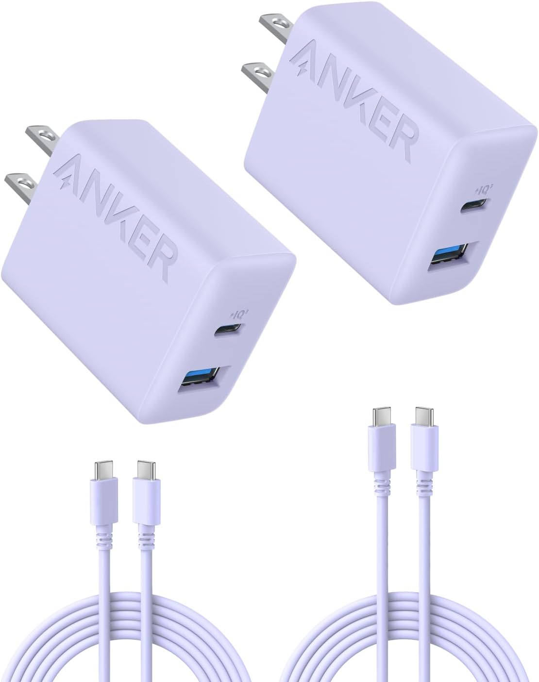 Anker Charger (20W, 2-Port) with USB-C & USB-C ケーブル パープル 2個セット