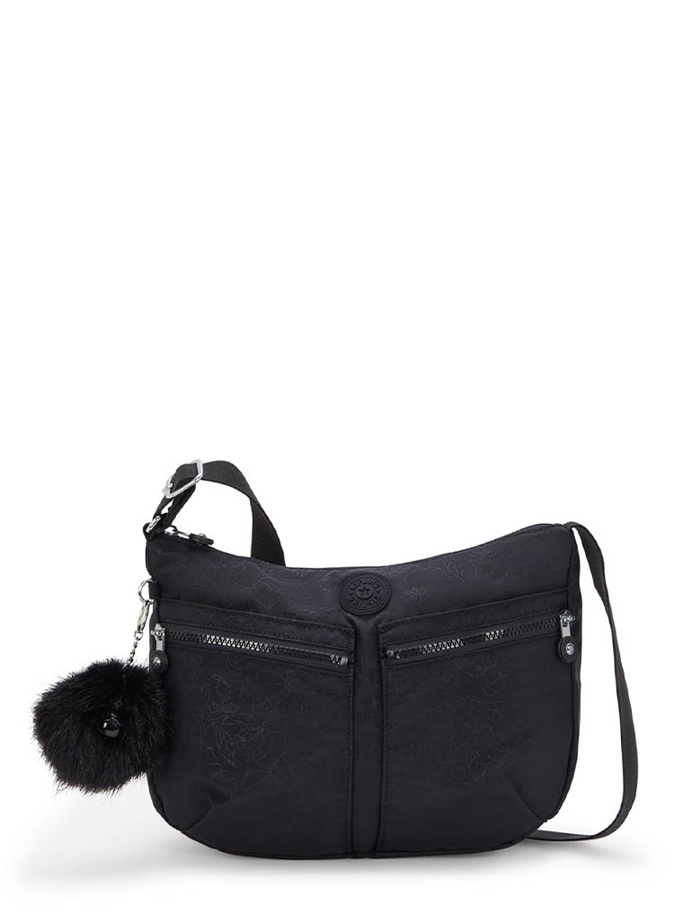 kipling イゼラー ブラックフローラルエンボス ショルダーバッグ