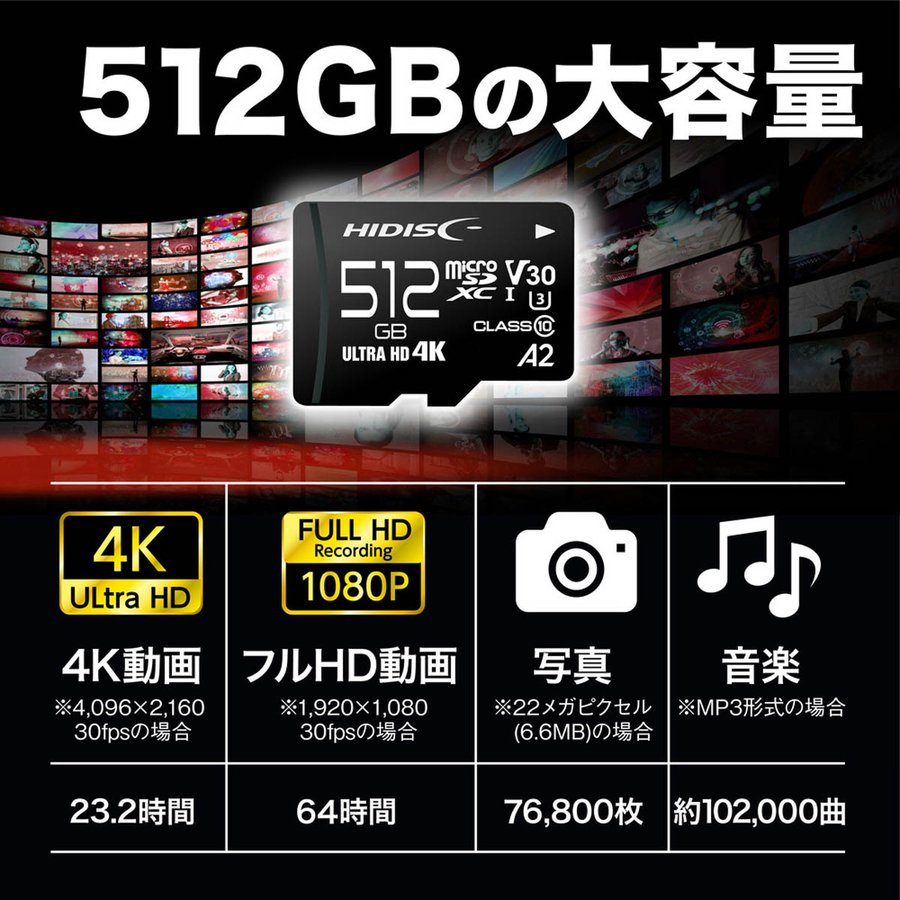 4K対応 マイクロ SD カード 超高速 大容量 microSDXC 512GB CLASS10