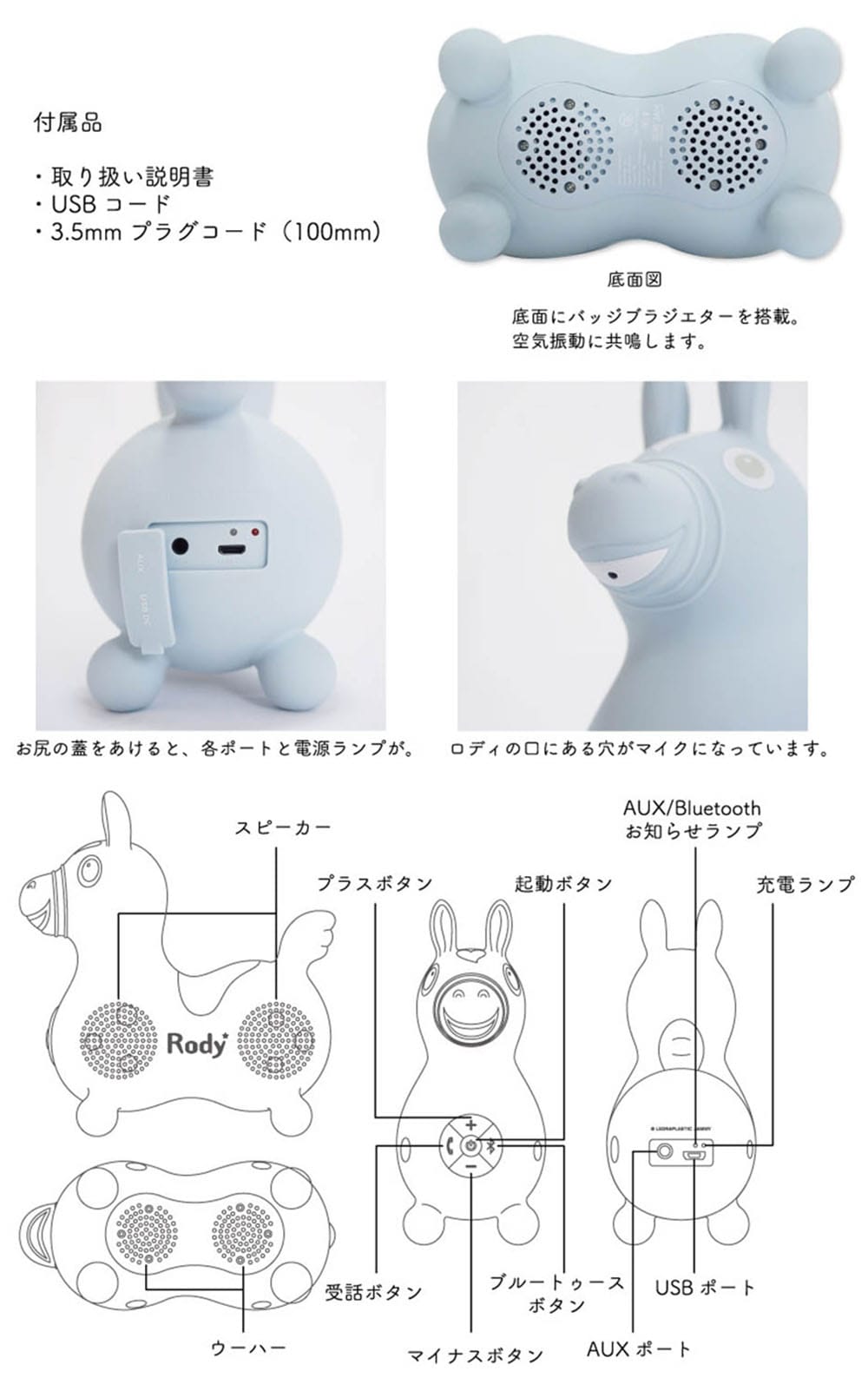 Rody ロディ Bluetooth スピーカー nino nino SPEAKER WT ホワイト