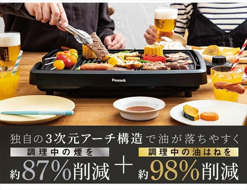 ピーコック 焼肉グリル 電気焼肉器 ホットプレート 鉄板焼き 油はね