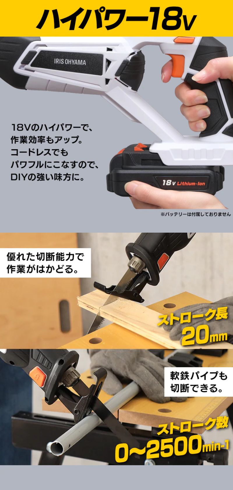 アイリスオーヤマ 充電式レシプロソー 18V 本体のみ JRS20-Z ホワイト