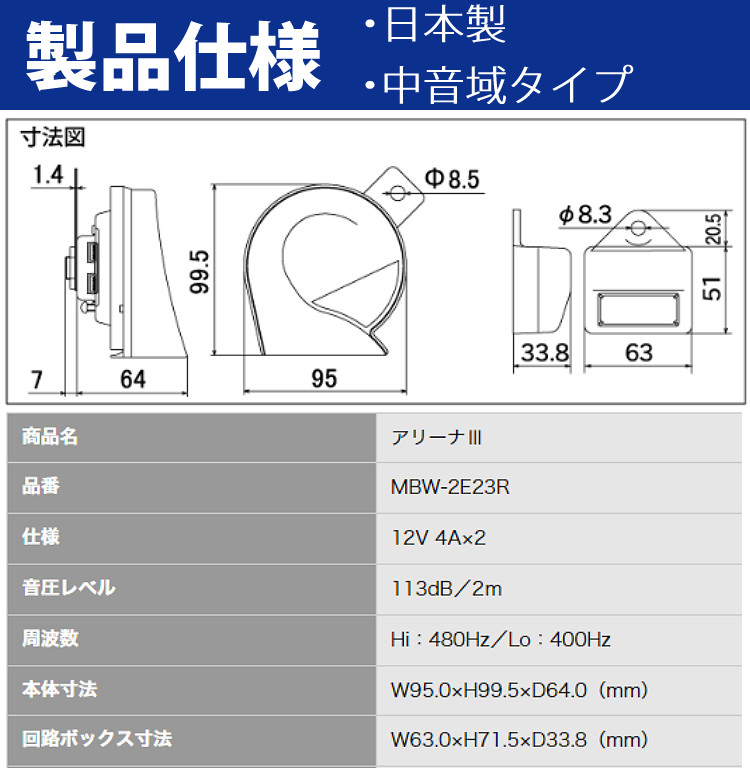 ミツバサンコーワ MBW-2E23R アリーナIII ホーン｜永久不滅ポイント