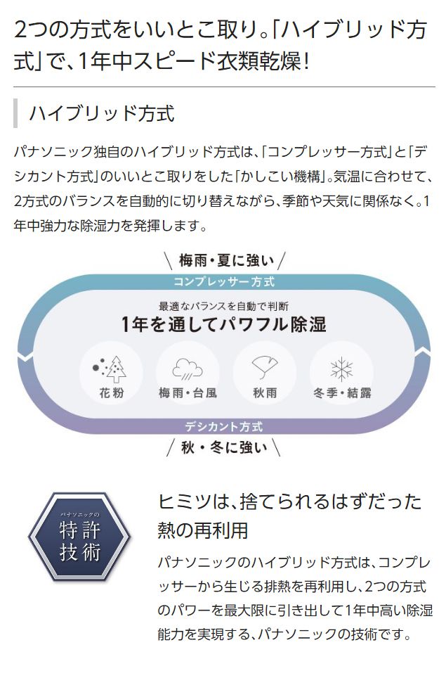 パナソニック 衣類乾燥除湿機 F-YHVX120-W ハイブリッド式 木造13畳