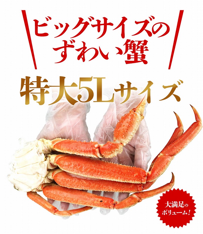 特大5Lサイズ ボイルずわいがに 5肩 総重量2.5kg NET2.1～2.2kg｜永久