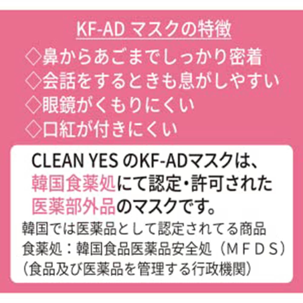 CLEAN YES 3D立体マスク 25枚（5枚入り×5） KF-ADマスク 口紅がつき