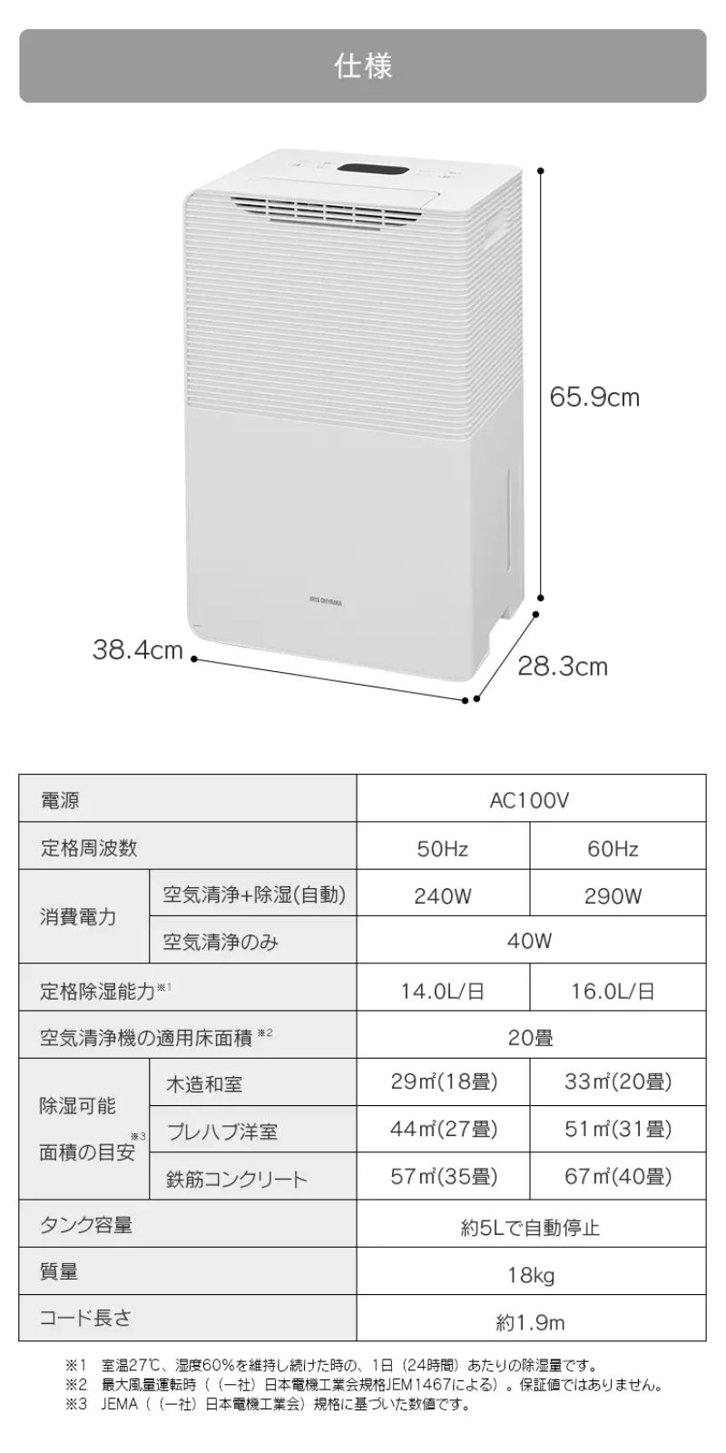 アイリスオーヤマ 空気清浄機能付除湿機 16L 最大20畳 (加湿最大40畳